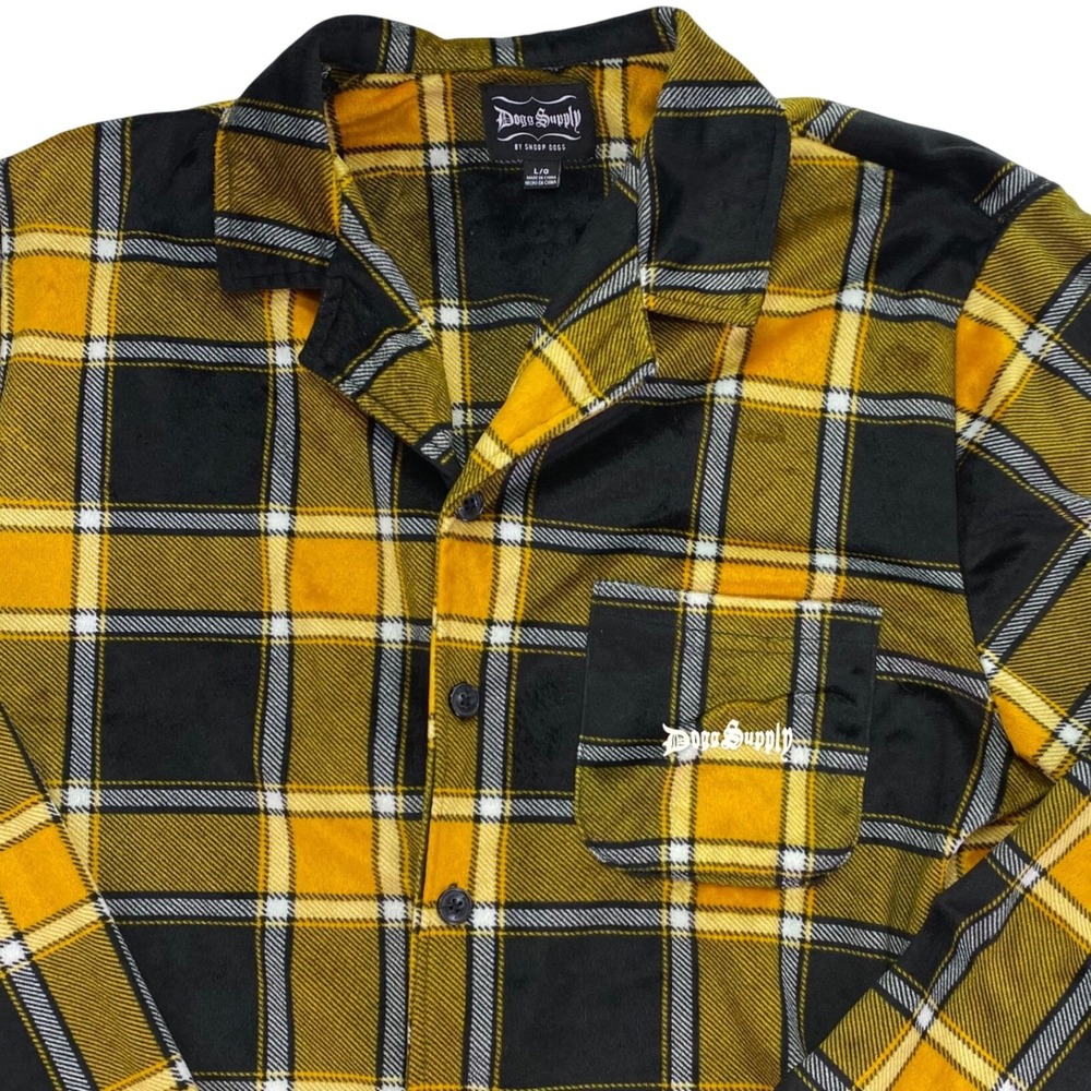 Dogg Supply Night Sleep Shirt Mens Large Plaid‎ Snoop Dogg Fleece Logo
